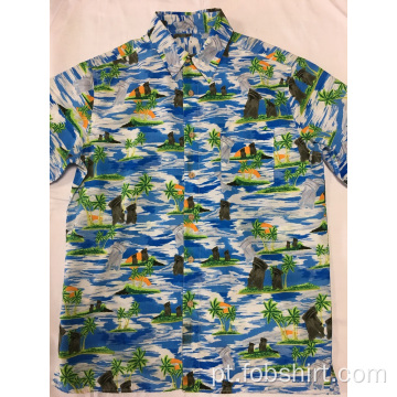 Camisa casual havaí com estampa de poliéster